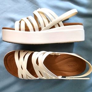 Crocs Women's Brooklyn Strappy Low Wedge Sandals - White - sz 8